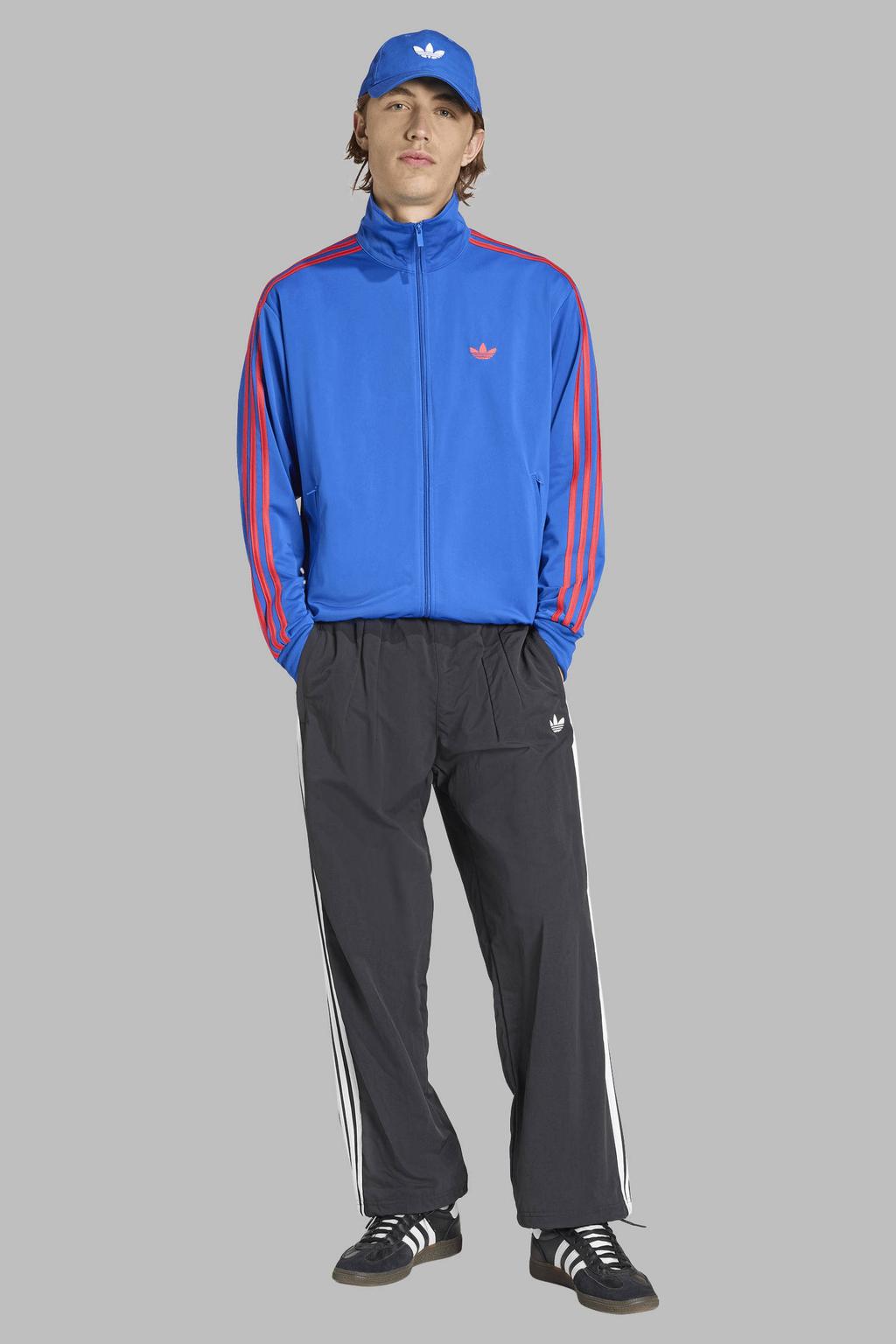Blauw en rode heren adidas Originals Firebird vest met lange mouwen, opstaande kraag en ritssluiting