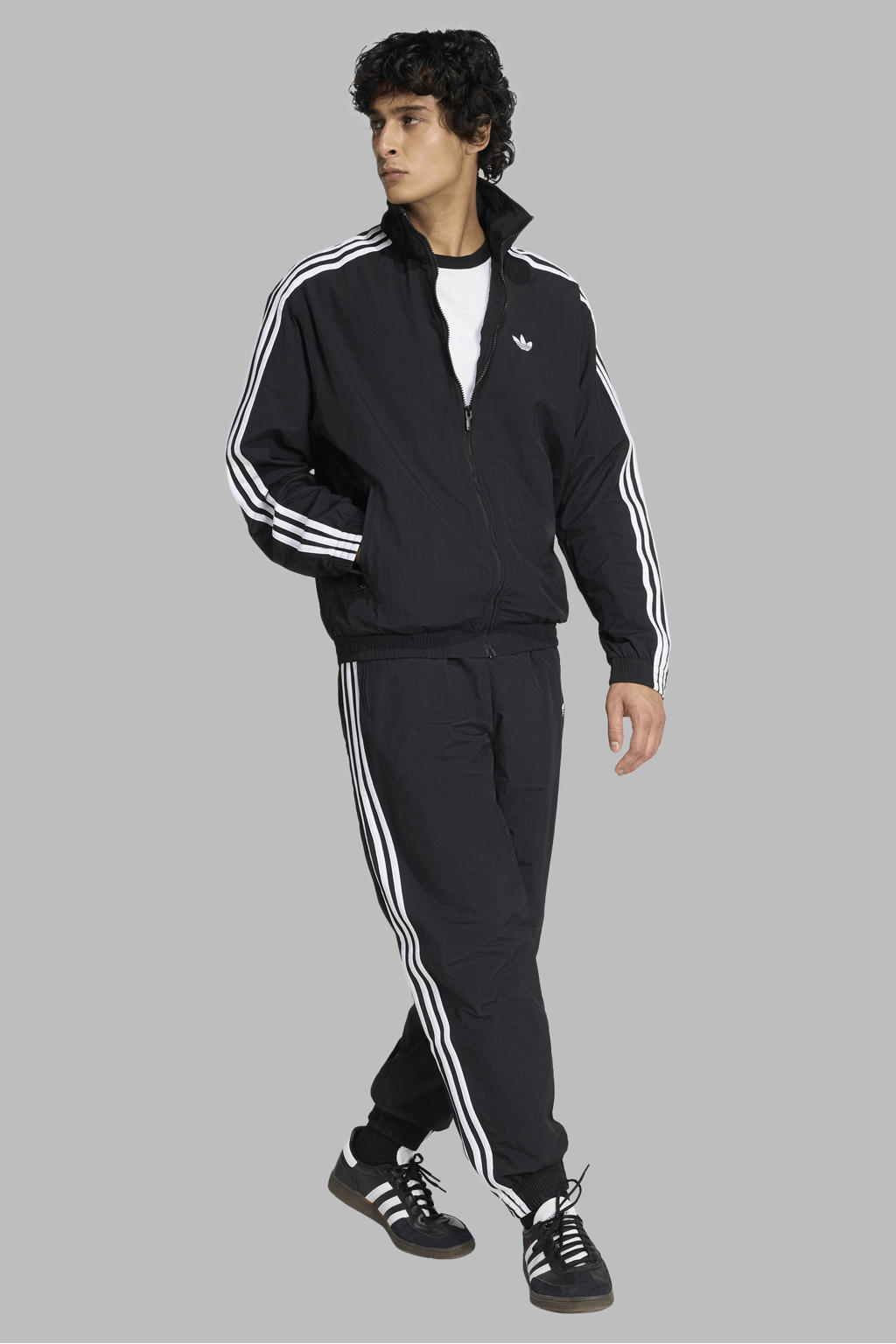 Zwart en witte heren adidas Originals Firebird trainingsjack van polyamide met lange mouwen, opstaande kraag en ritssluiting