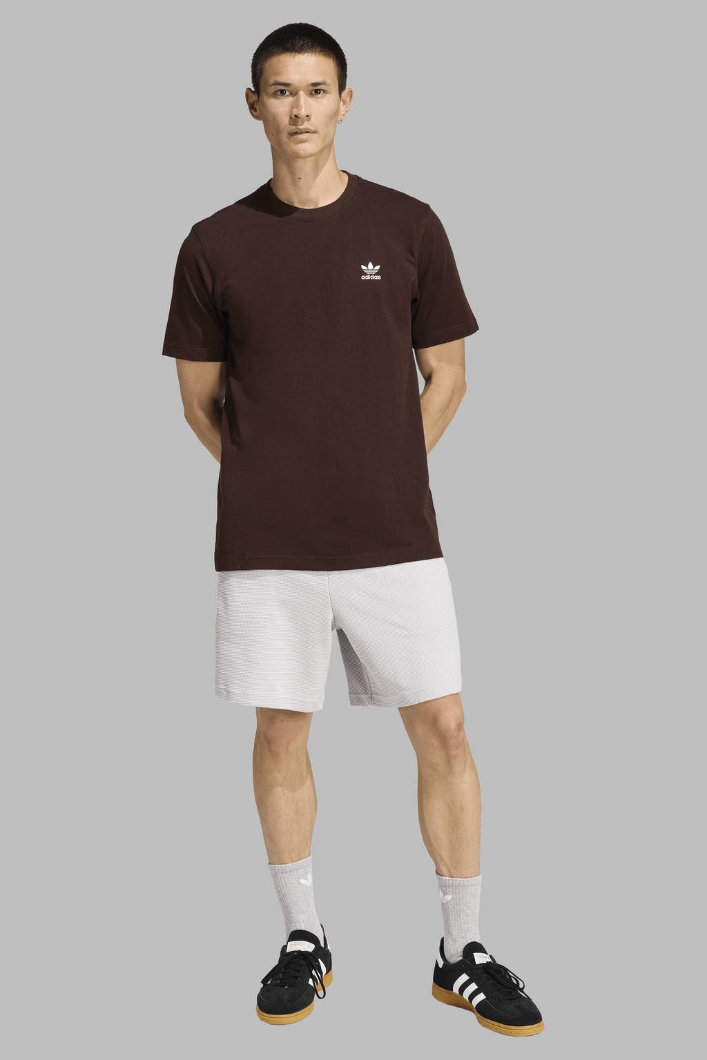 Bruine heren adidas Originals T-shirt van katoen met effen, korte mouwen en ronde hals