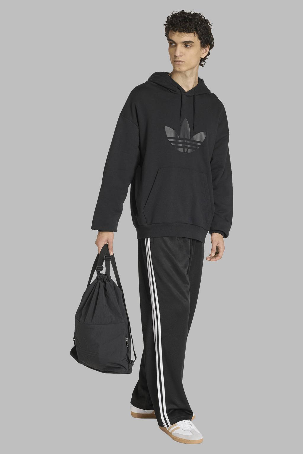 Zwarte heren adidas Originals hoodie Trefoil van sweat materiaal met logo dessin, lange mouwen en capuchon