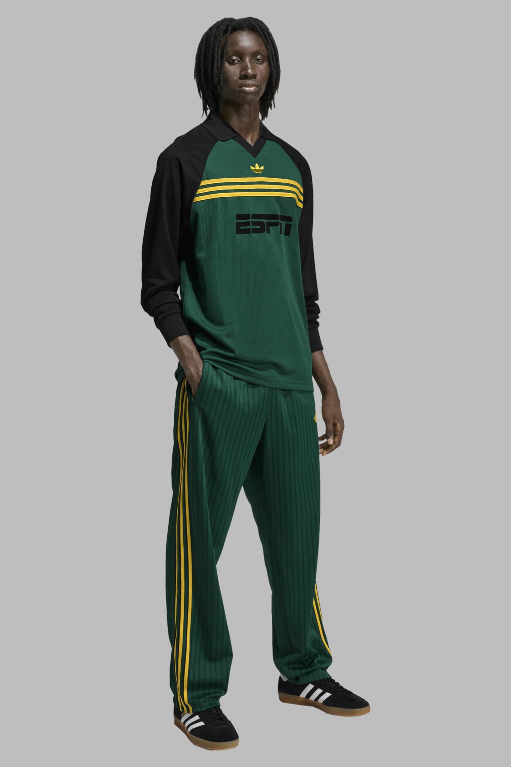 Groen en gele heren adidas Originals trainingsbroek Firebird van polyester met loose fit, elastische tailleband met koord en effen