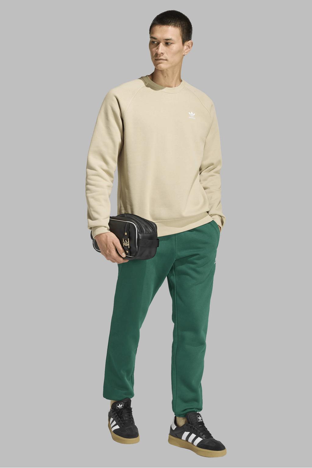 Beige heren adidas Originals fleece sweater met logo dessin, lange mouwen en ronde hals