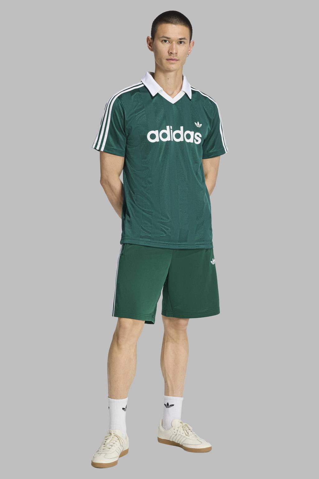 Groen en witte heren adidas Originals T-shirt van polyester met strepenprint en korte mouwen