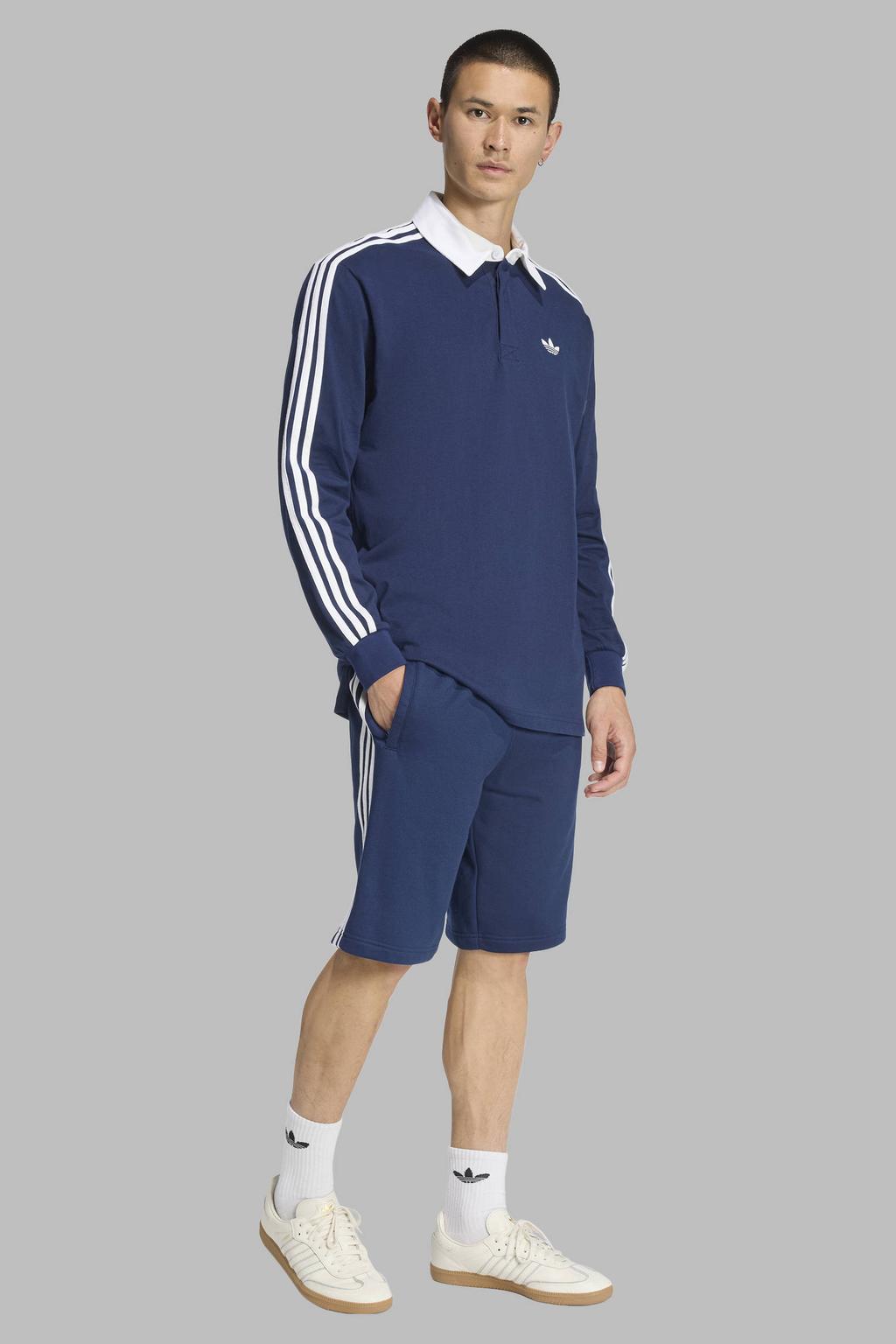 Blauwe heren adidas Originals sweatshort van katoen met regular fit, elastische tailleband met koord en effen