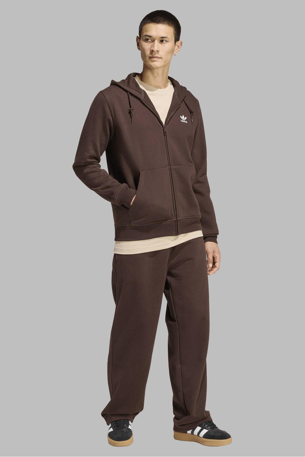 Bruine heren adidas Originals sweatvest met effen, lange mouwen, capuchon en ritssluiting