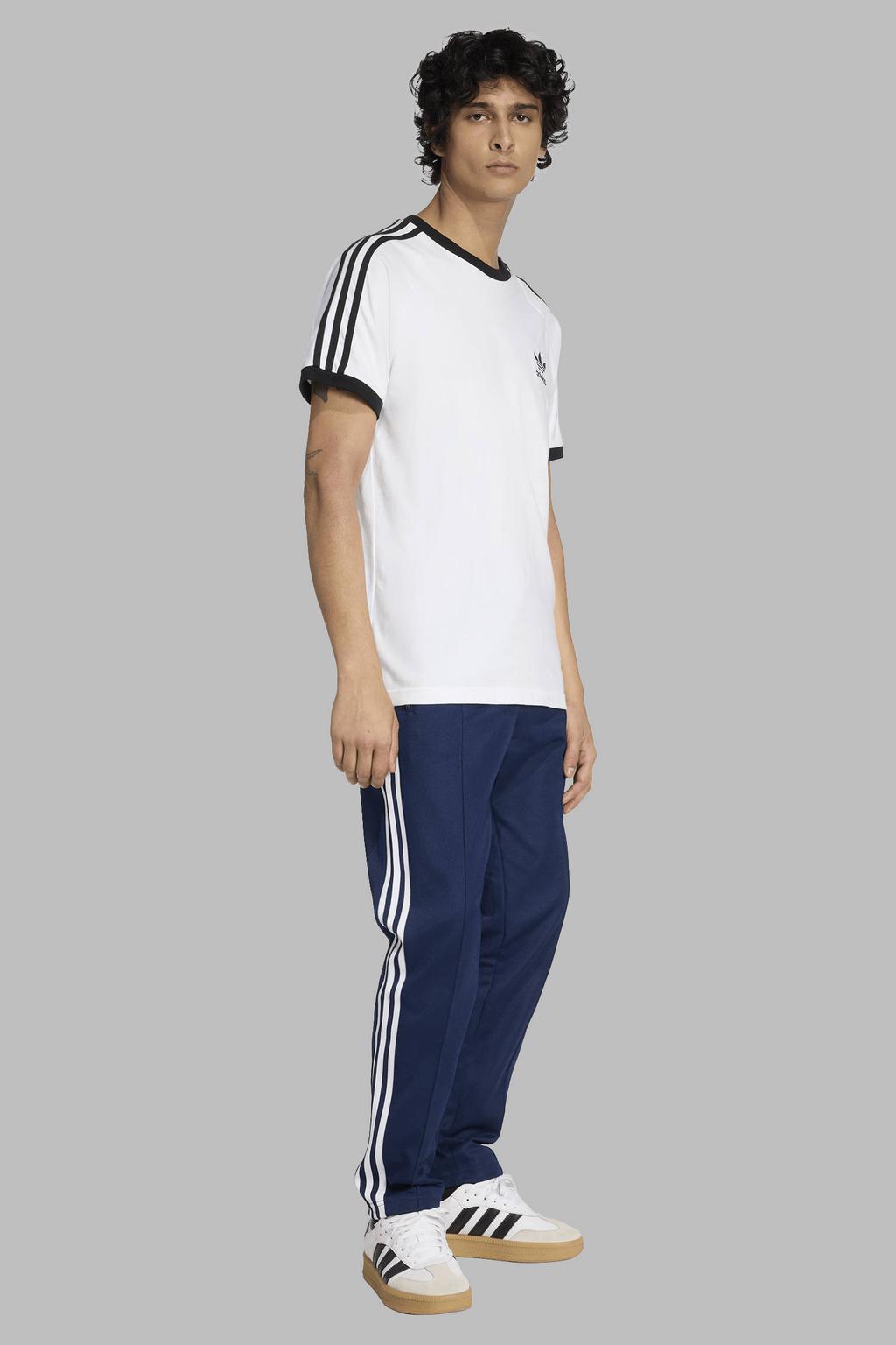 Blauwe heren adidas Originals Beckenbauer trainingsbroek van katoen met elastische tailleband met koord en effen