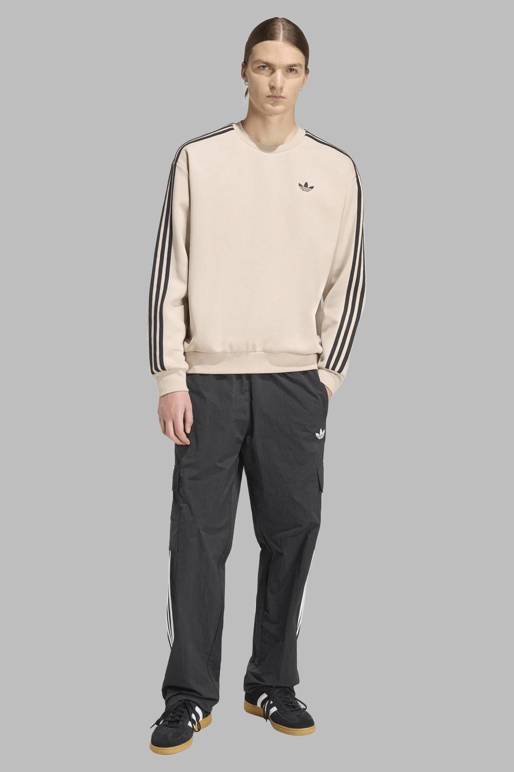 Beige heren adidas Originals sweater met effen, lange mouwen en ronde hals