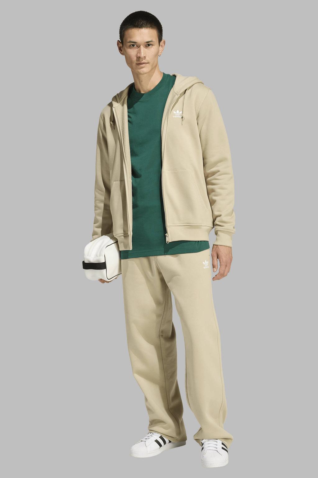 Beige heren adidas Originals sweatvest met effen, lange mouwen, capuchon en ritssluiting