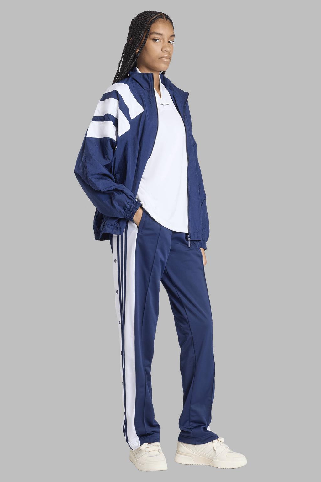 Blauwe dames adidas Originals regular waist gestreepte broek van polyester met loose fit