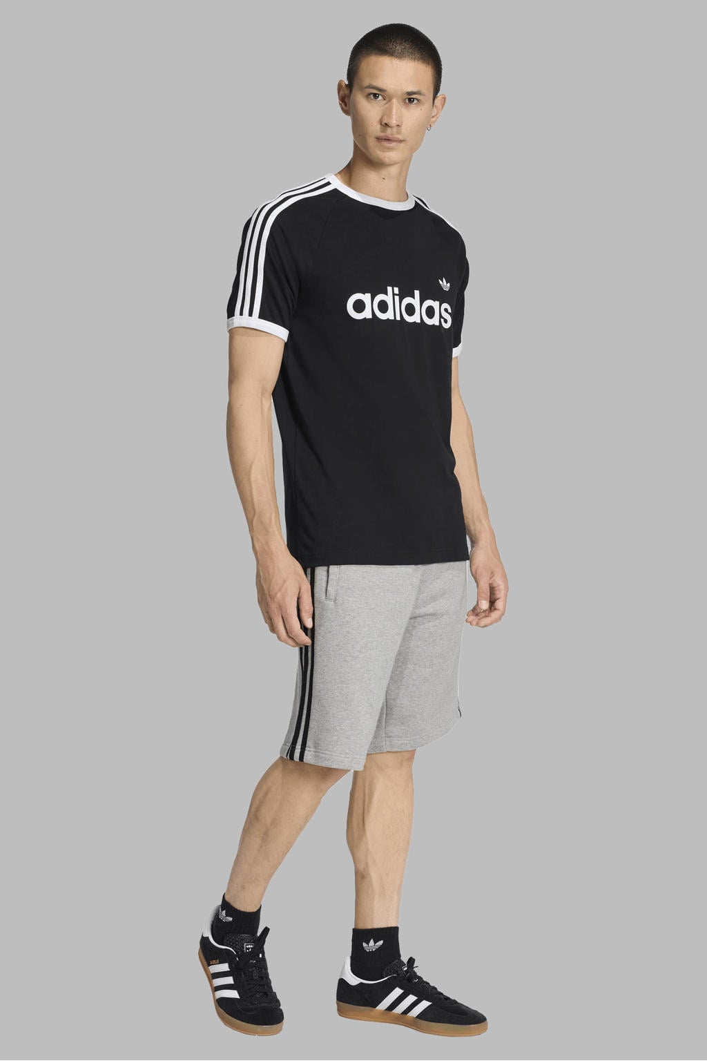 Zwart en witte heren adidas Originals T-shirt van katoen met logo dessin, korte mouwen en ronde hals