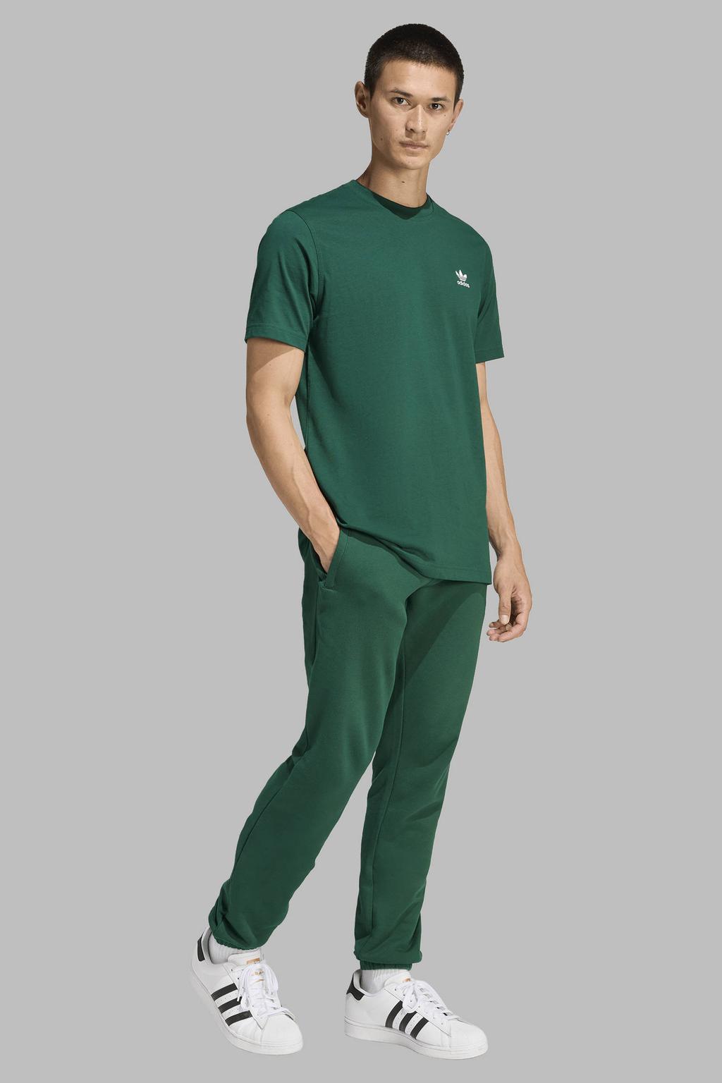 Groene heren adidas Originals T-shirt van katoen met effen, korte mouwen en ronde hals