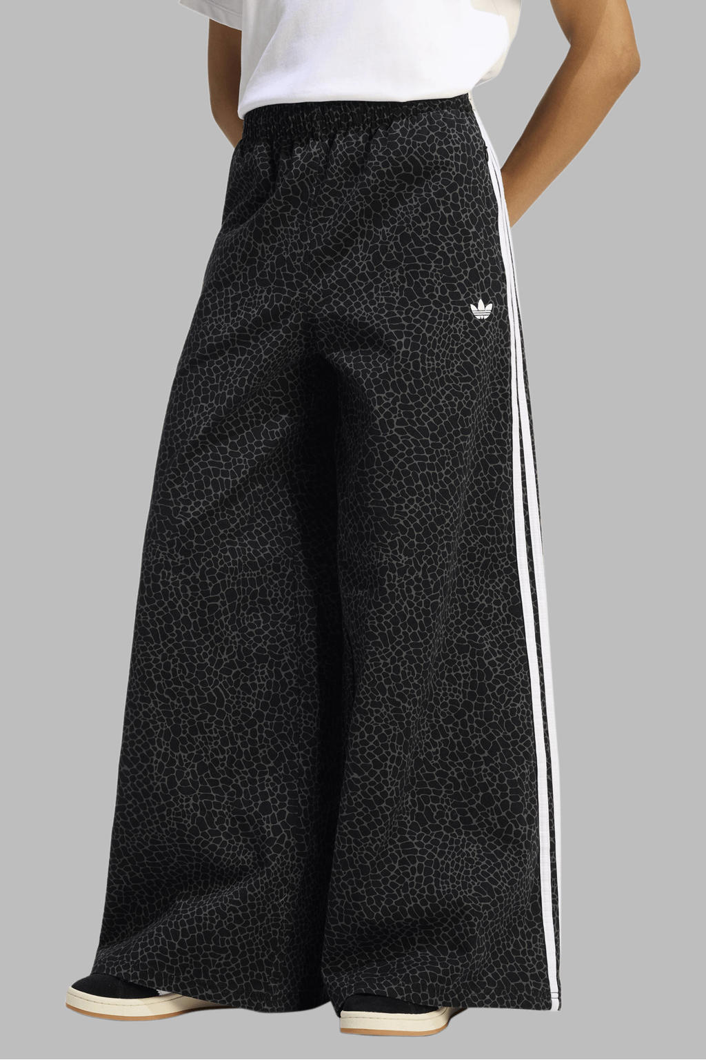 Zwarte dames adidas Originals broek Firebird van katoen met loose fit en elastische tailleband met koord
