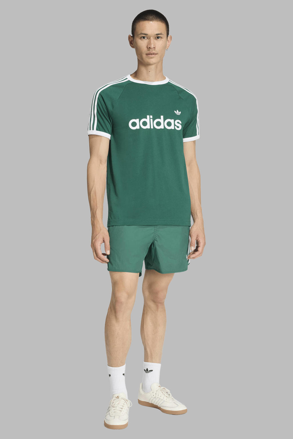 Groen en witte heren adidas Originals T-shirt van katoen met logo dessin, korte mouwen en ronde hals