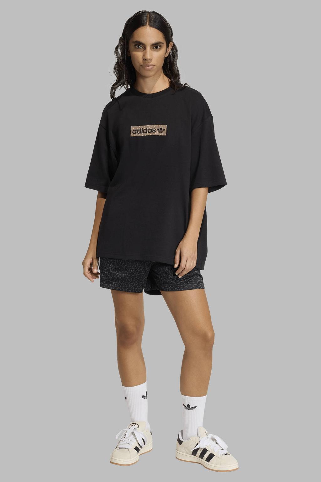 Zwarte dames adidas Originals sweatshort van polyester met regular fit, regular waist, elastische tailleband en dierenprint