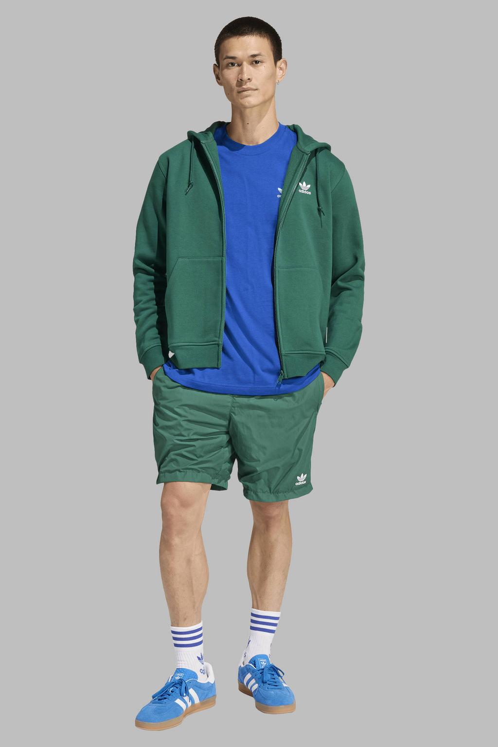 Groene heren adidas Originals sweatvest met effen, lange mouwen, capuchon en ritssluiting