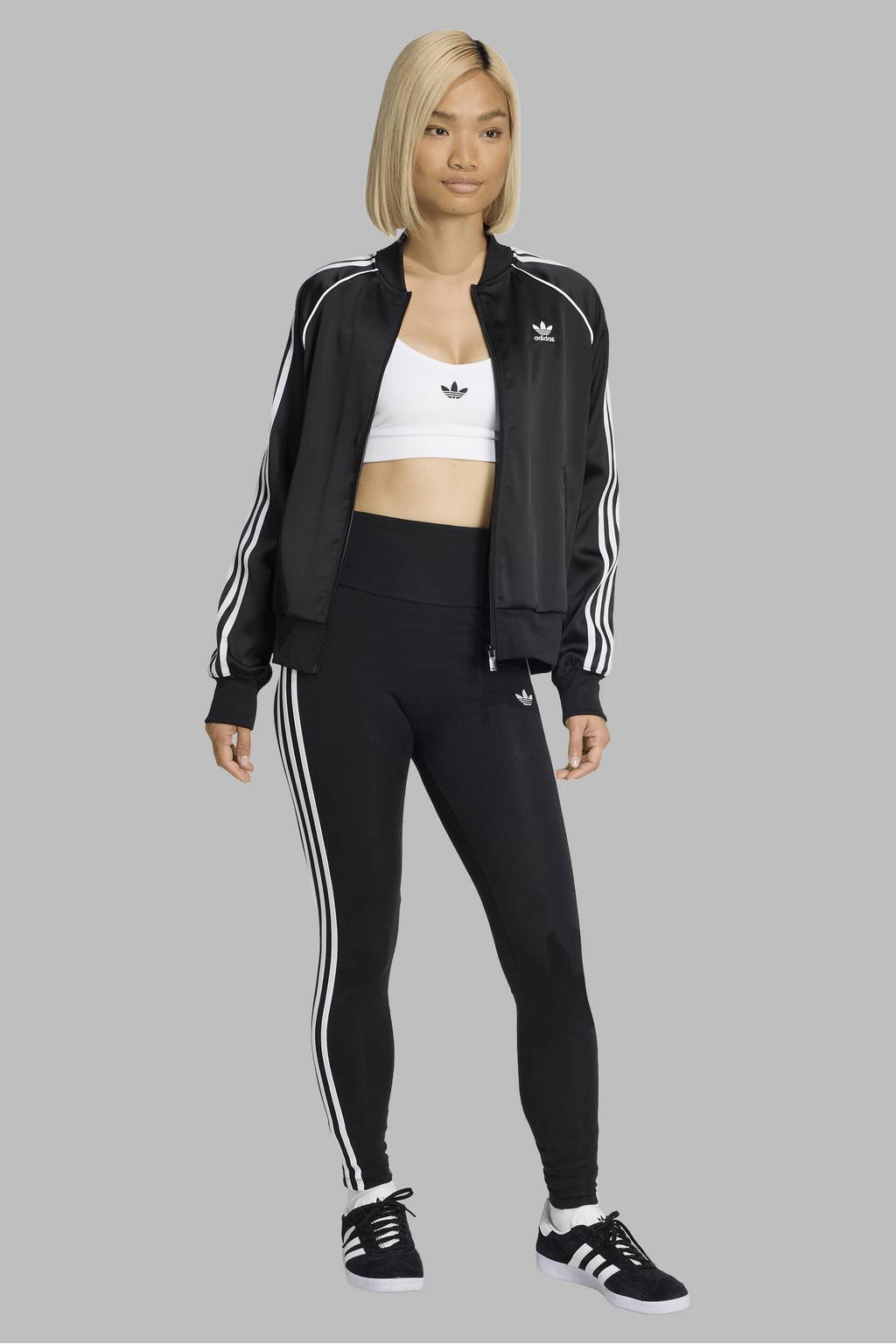 Zwart en witte dames adidas Originals legging van katoen met slim fit, high waist en effen