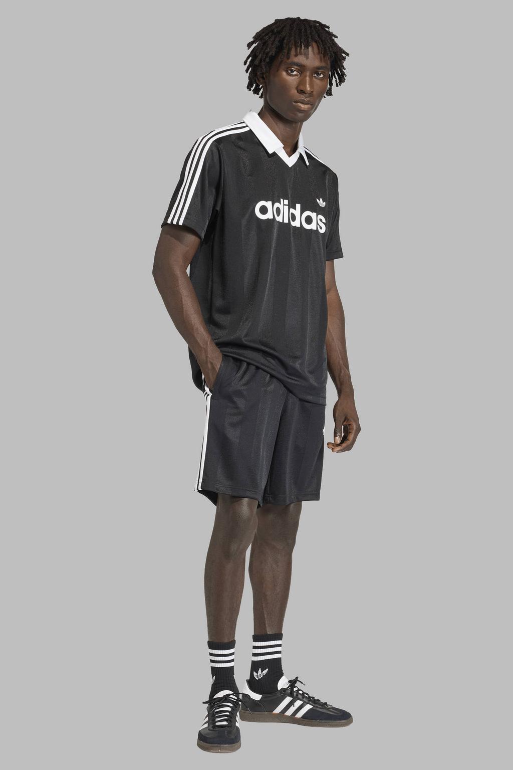 Zwart en witte heren adidas Originals T-shirt van polyester met strepenprint en korte mouwen
