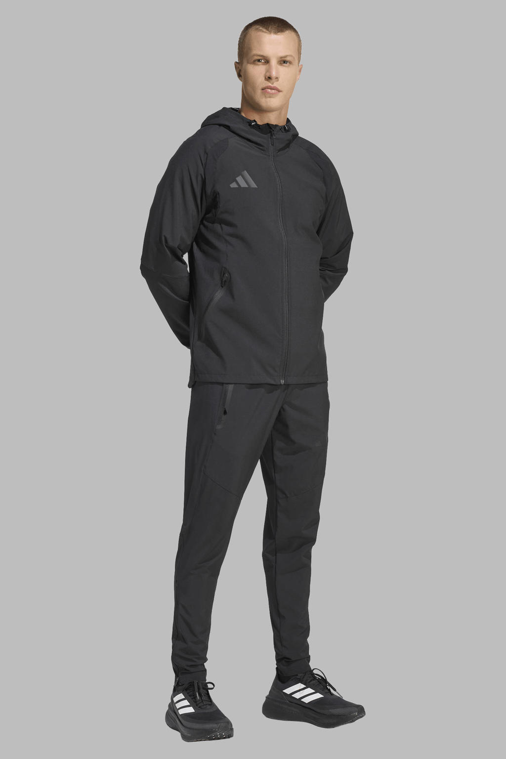 Zwarte heren adidas Performance Senior trainingsbroek Tiro Travel van polyester met effen