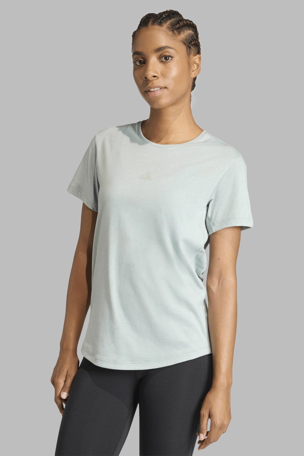Mintgroene dames adidas Performance sportshirt Motion van polyester met effen, korte mouwen en ronde hals