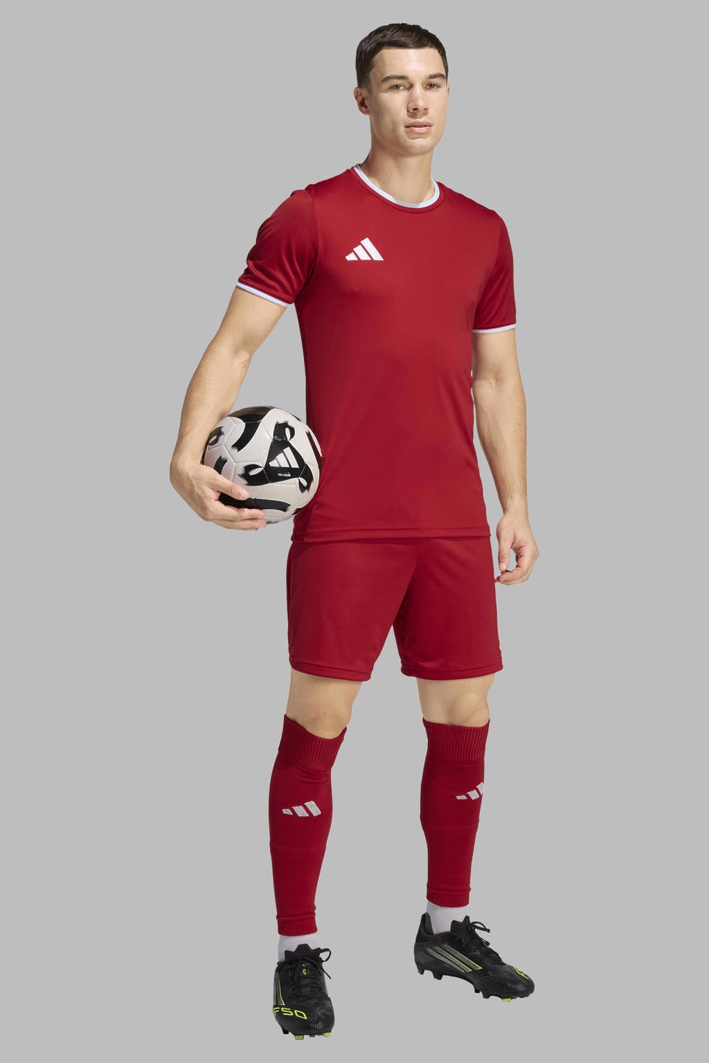Rode heren adidas Performance Senior voetbalshirt Entrada26 van polyester met korte mouwen en ronde hals