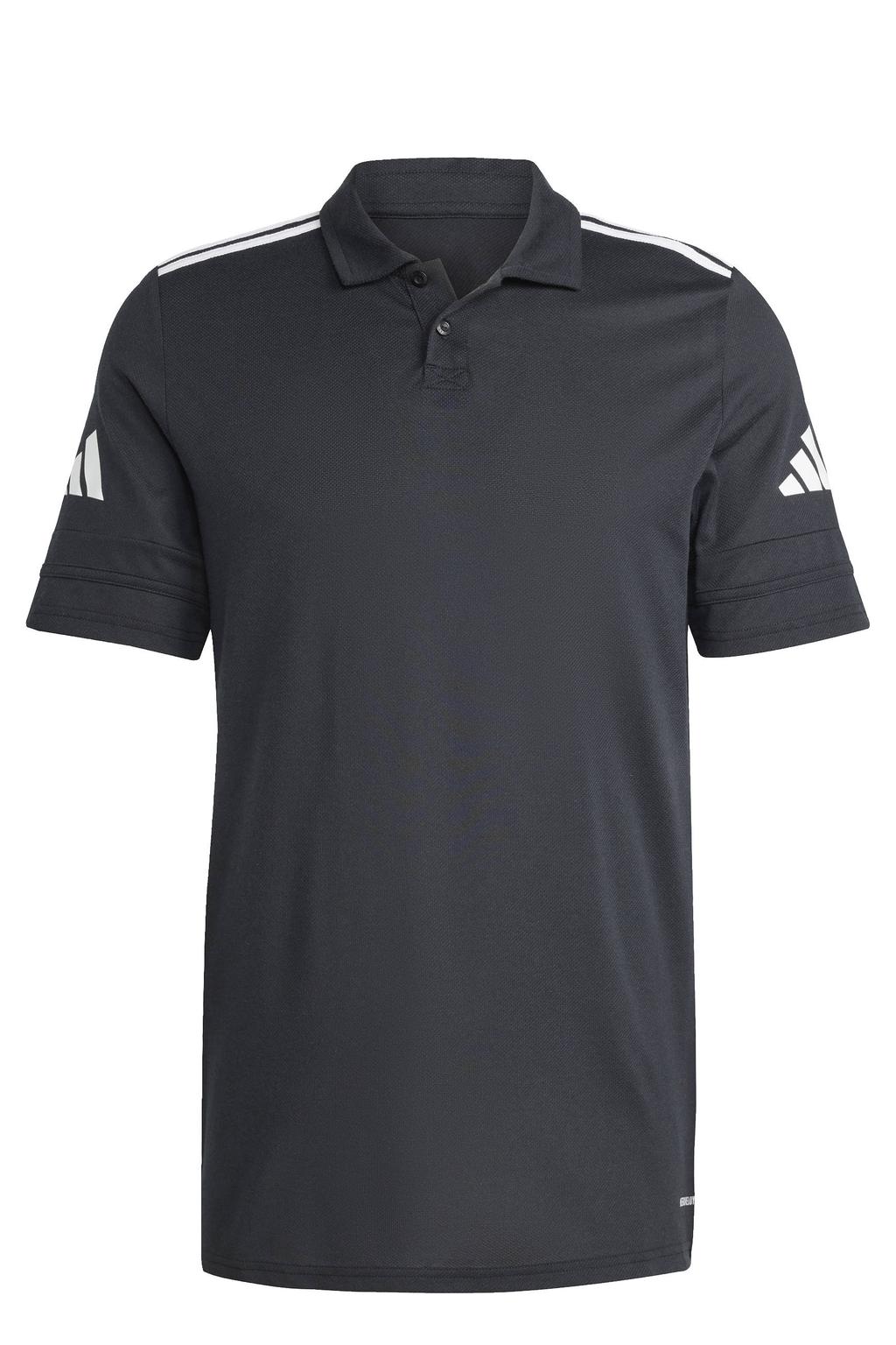 Zwarte heren adidas Performance senior voetbalpolo Squadra25 van polyester met korte mouwen, klassieke kraag en knoopsluiting
