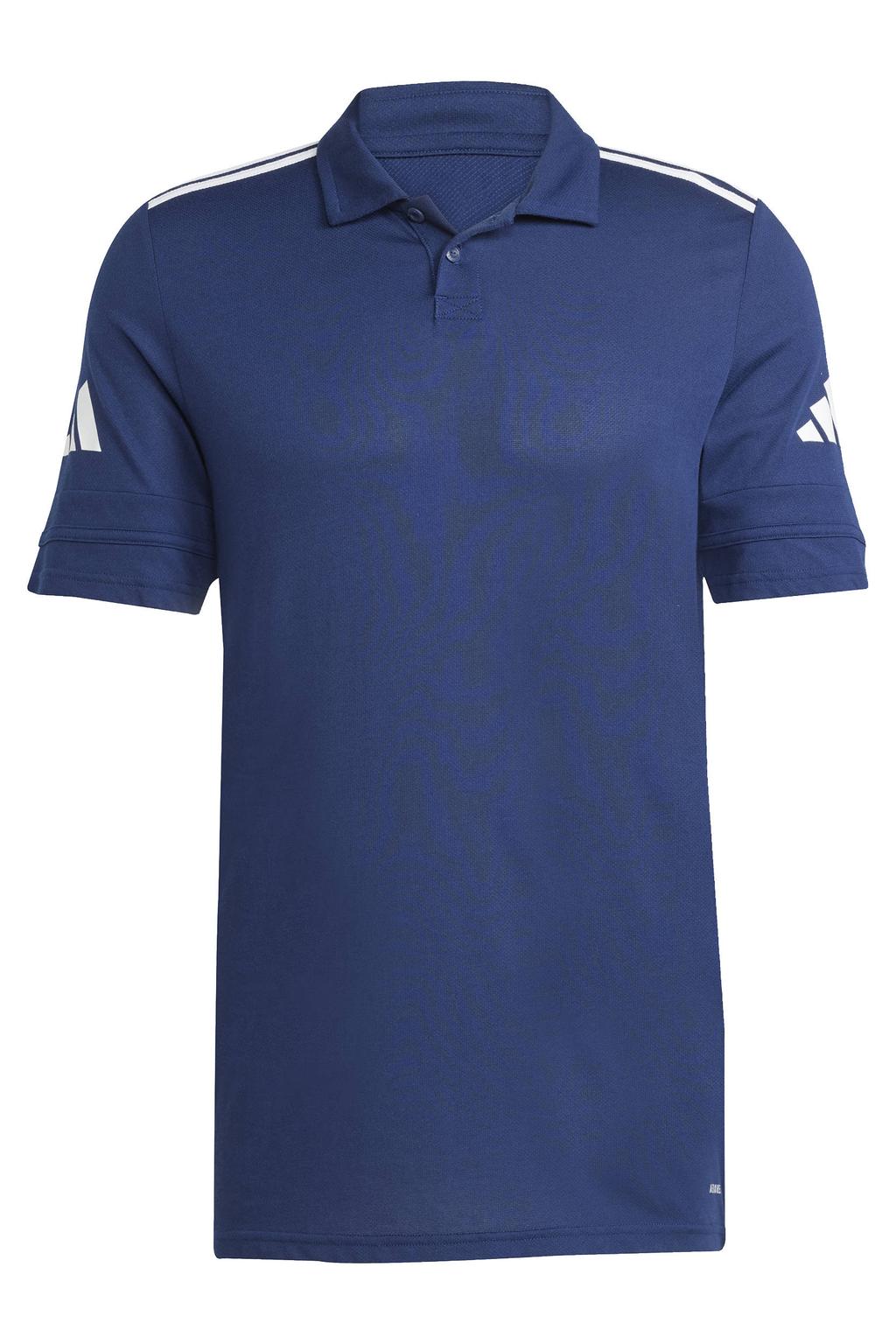 Donkerblauwe heren adidas Performance senior voetbalpolo Squadra25 van polyester met korte mouwen, klassieke kraag en knoopsluiting