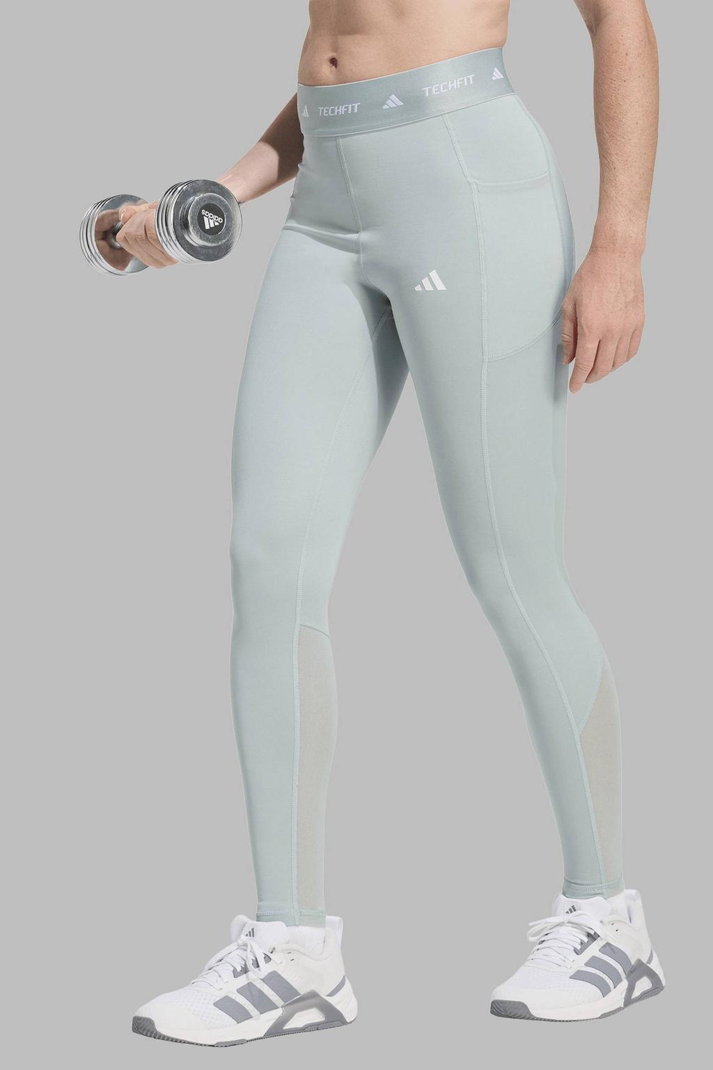 Mintgroene dames adidas Performance sportlegging Stash van polyester met slim fit, high waist en logo dessin