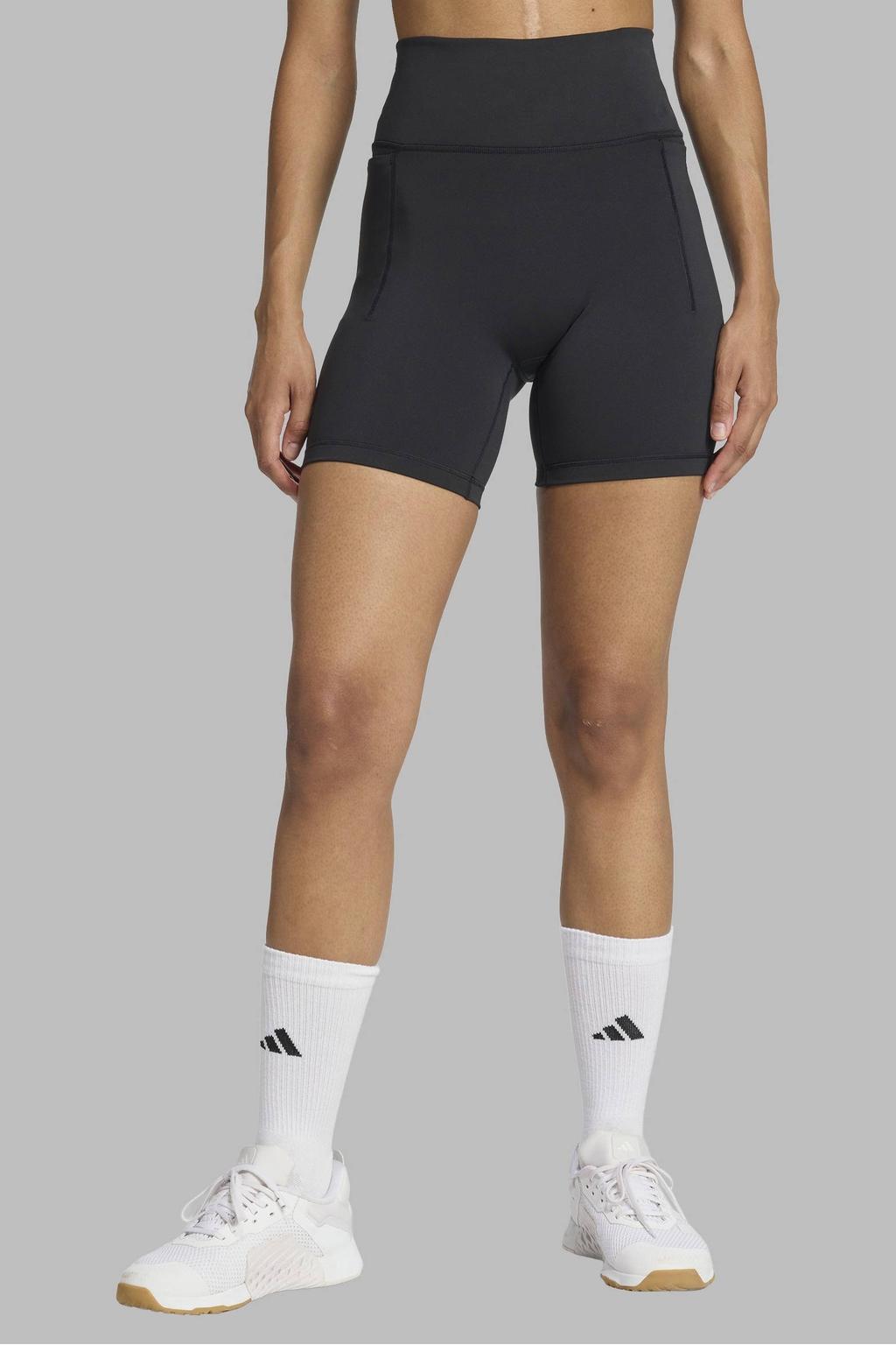 Zwarte dames adidas Performance sportshort Optimé van polyester met super slim, high waist en elastische tailleband