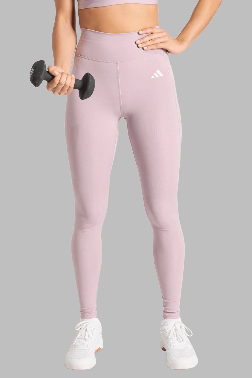 Lichtroze dames adidas Performance sportlegging Optimé van polyester met slim fit, high waist en elastische tailleband
