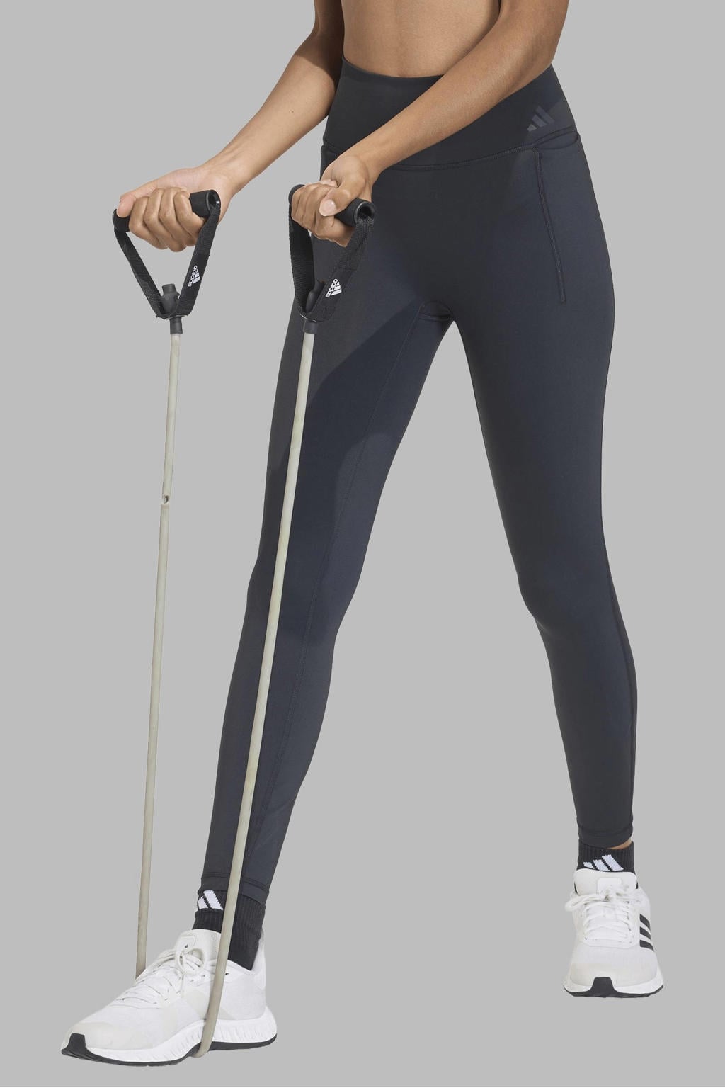 Zwarte dames adidas Performance sportlegging Optimé van polyester met super slim, high waist en elastische tailleband
