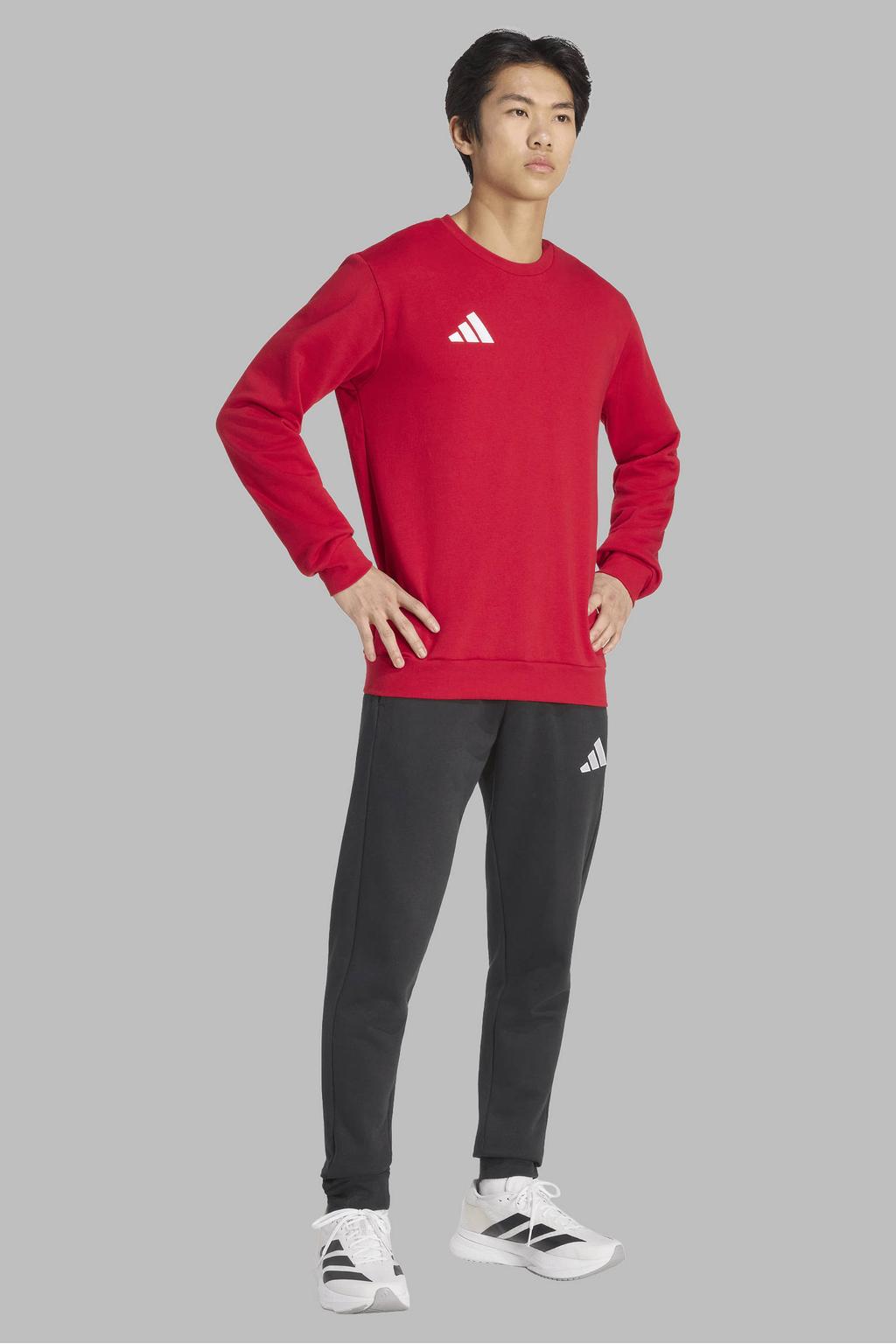 Rode heren adidas Performance Senior voetbalsweater Entrada26 met lange mouwen, ronde hals en elastische tailleband
