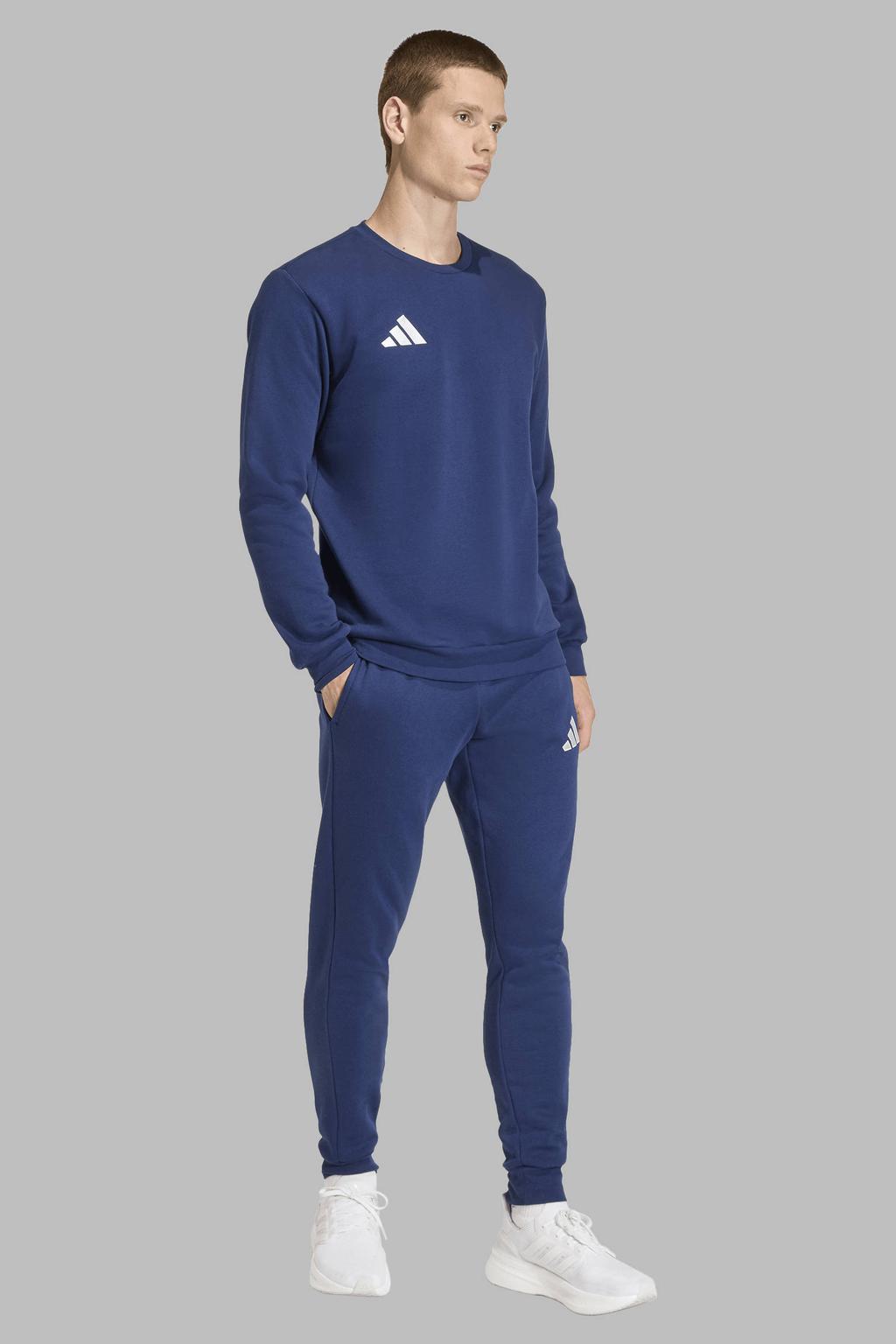 Donkerblauwe heren adidas Performance Senior voetbalsweater Entrada26 met lange mouwen, ronde hals en elastische tailleband