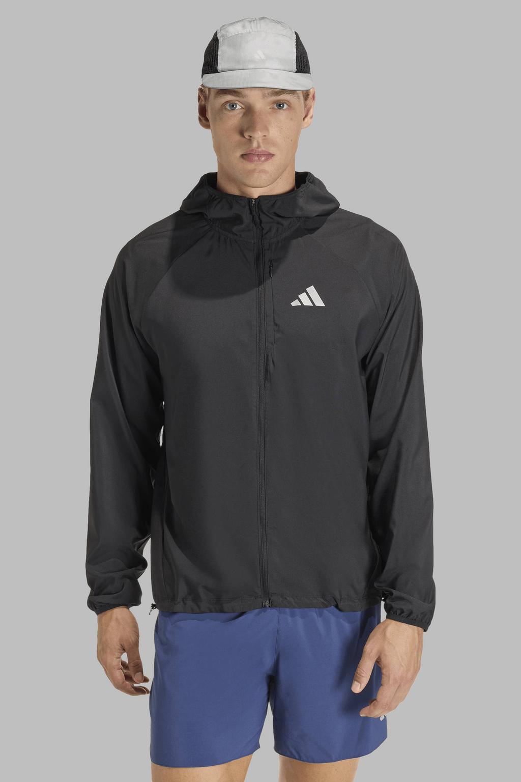 Zwarte heren adidas Performance hardloopjack Adi365 van polyester met capuchon en ritssluiting