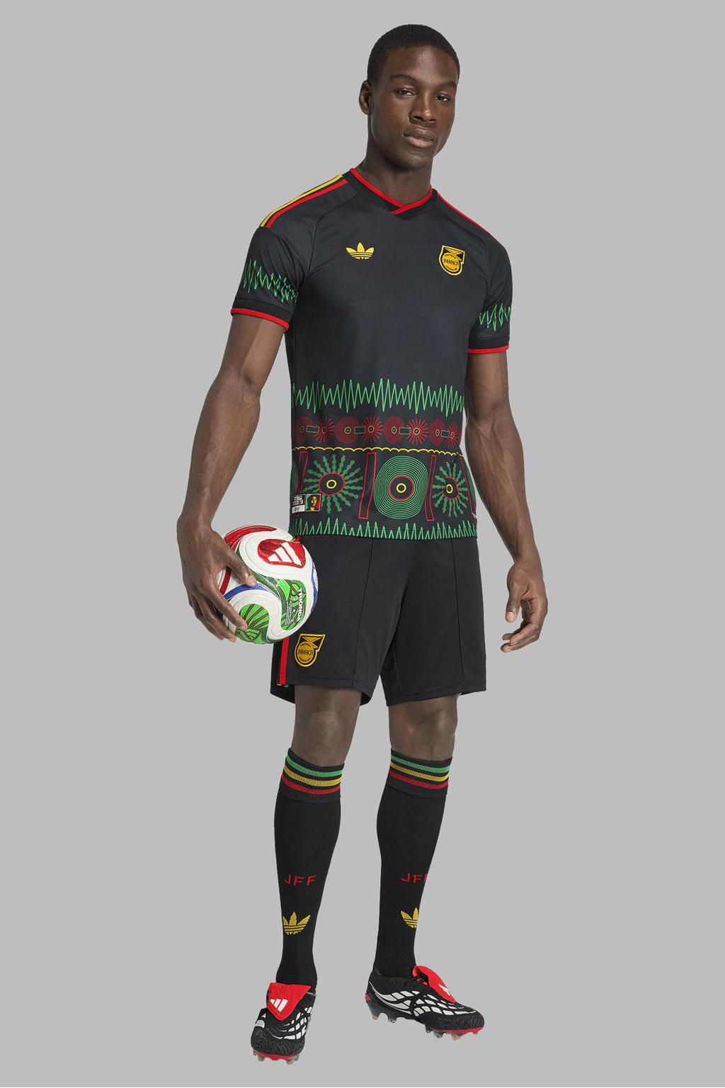 Zwarte heren adidas Performance Senior Jamaica voetbalshort Uit van polyester met elastische tailleband met koord
