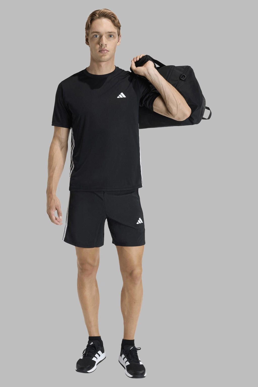 Zwart en witte heren adidas Performance sportshort Workout Essentials van polyester met elastische tailleband met koord