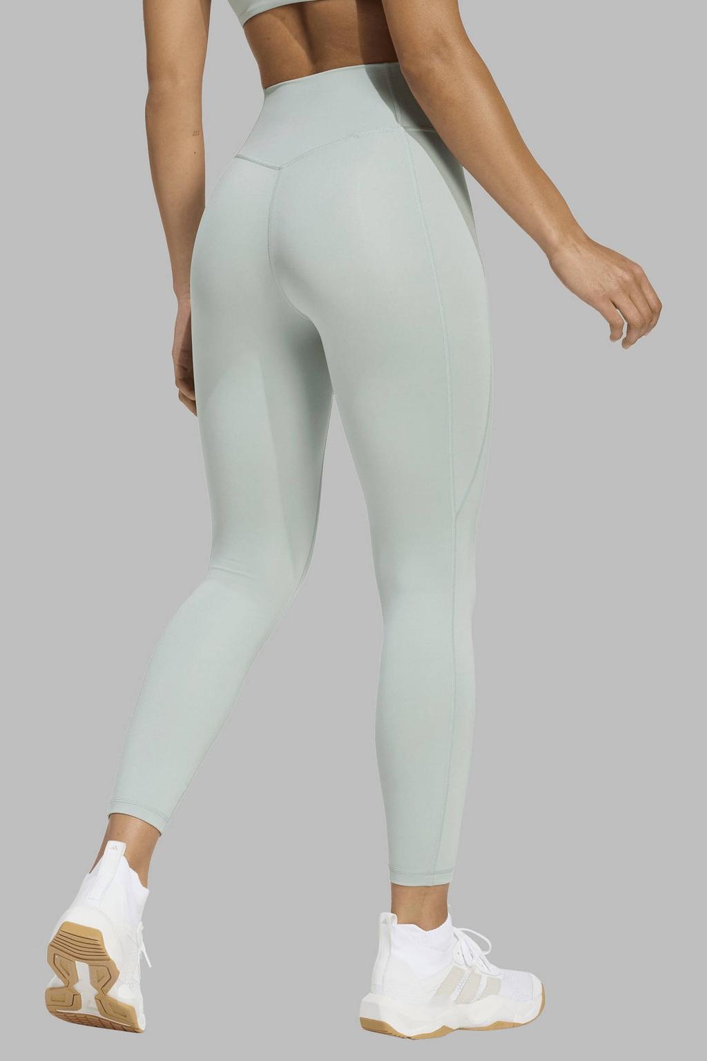 Mintgroene dames adidas Performance sportlegging Optimé van polyester met slim fit, high waist en effen