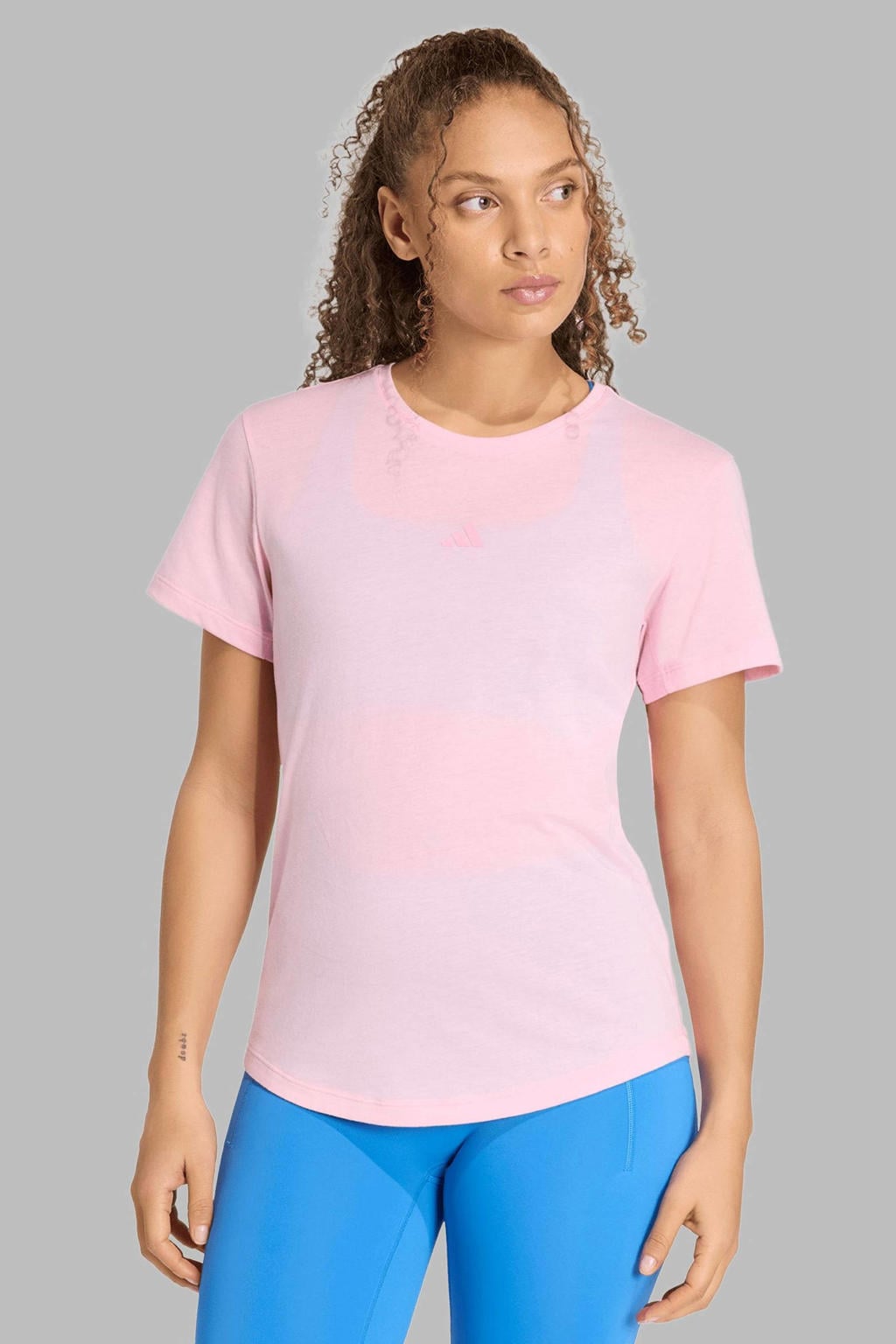 Lichtroze dames adidas Performance sportshirt Motion van polyester met effen, korte mouwen en ronde hals