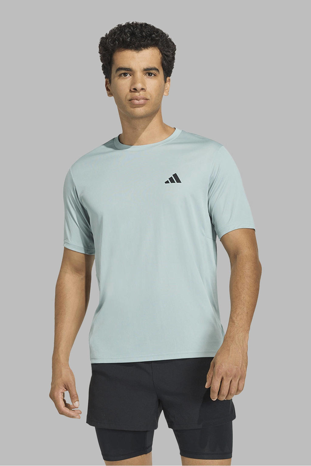 Mintgroene heren adidas Performance sportshirt Workout Essentials van polyester met korte mouwen en ronde hals