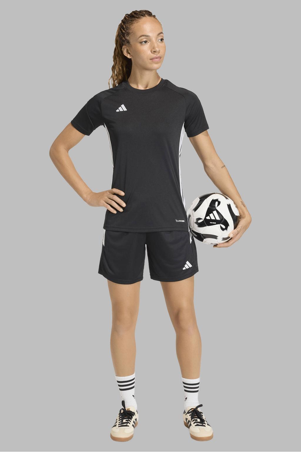 Zwart en witte dames adidas Performance voetbalshirt Tiro van polyester met korte mouwen