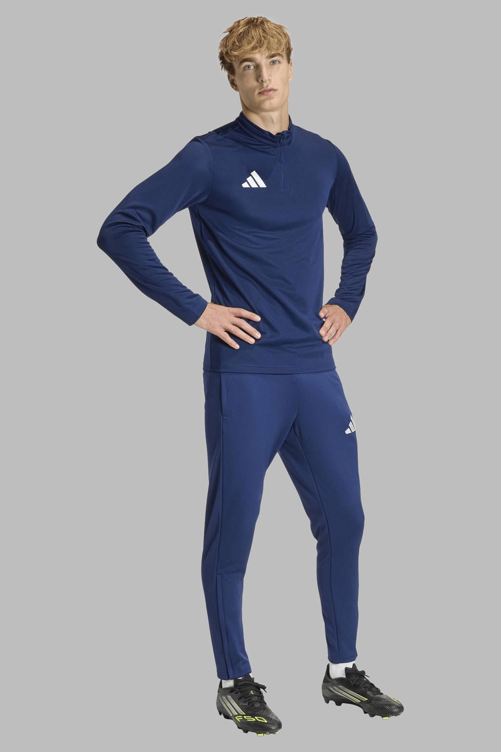 Blauwe heren adidas Performance Senior trainingsbroek Entrada26 van polyester met elastische tailleband met koord