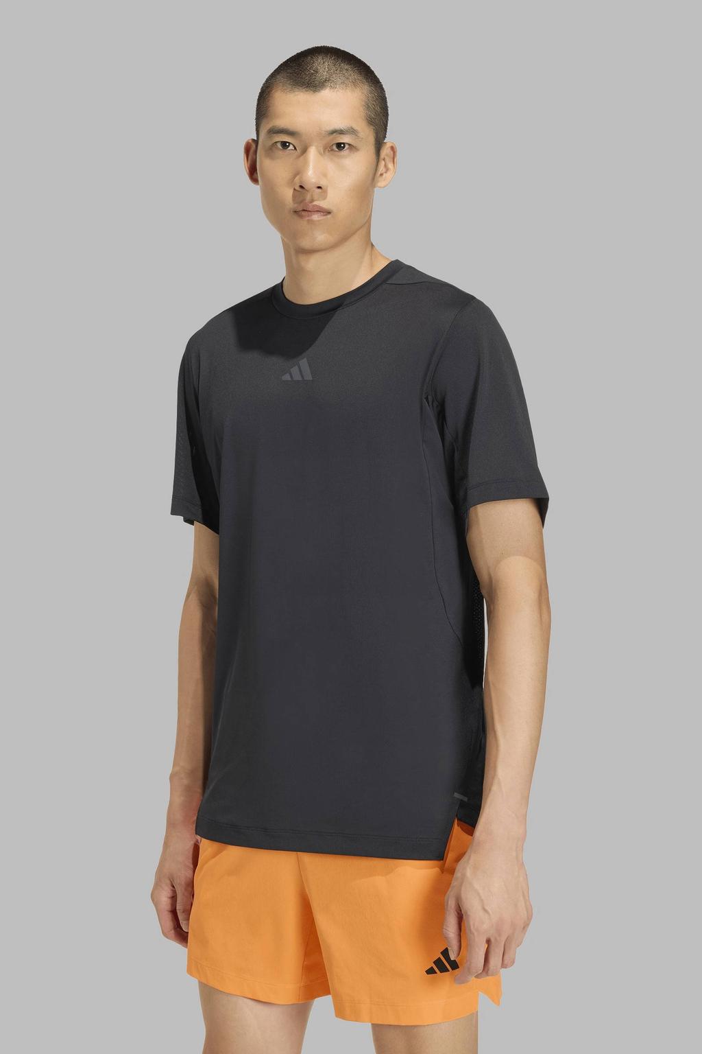 Zwarte heren adidas Performance sportshirt van polyester met korte mouwen en ronde hals