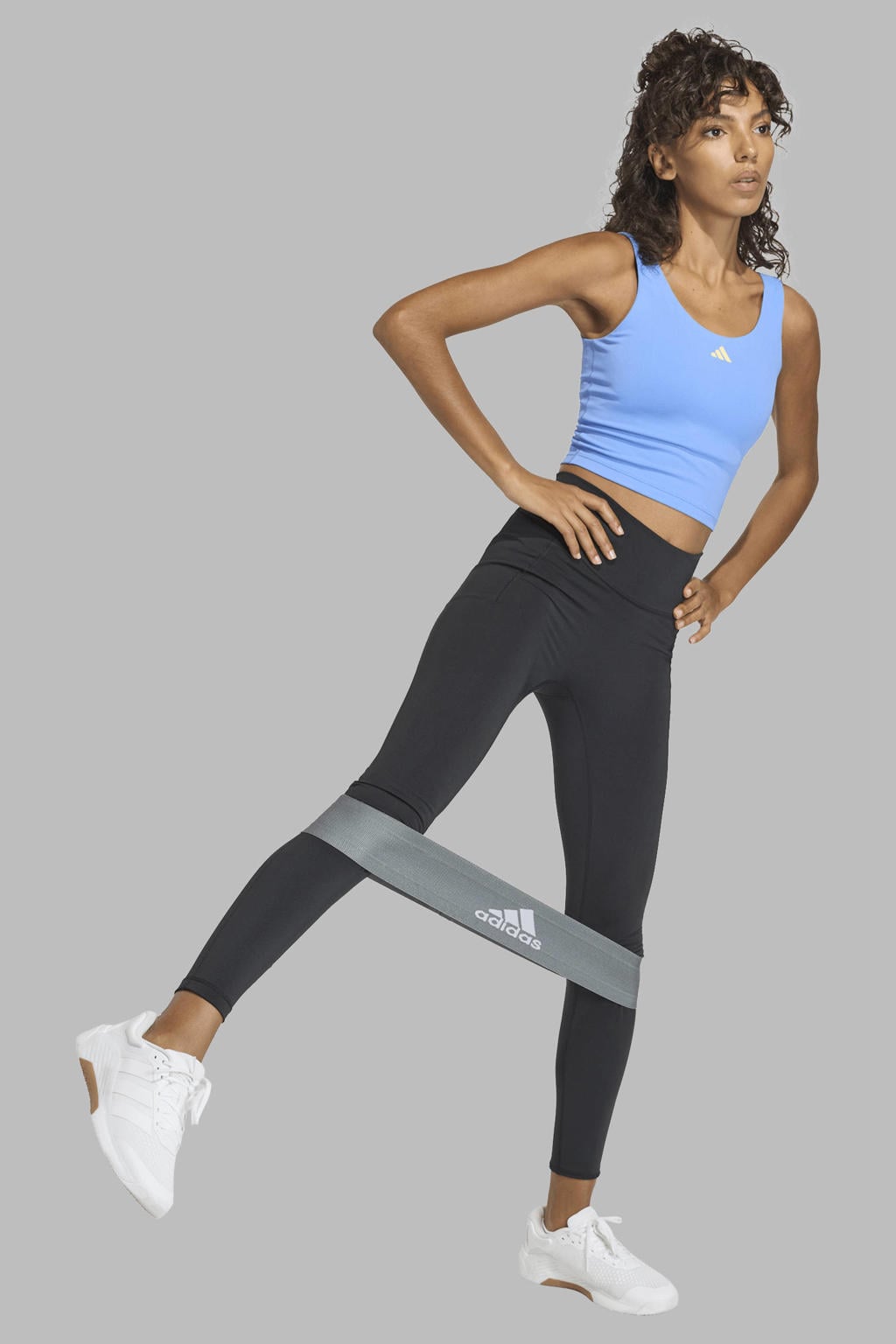 Blauwe dames adidas Performance sporttop van polyester met ronde hals