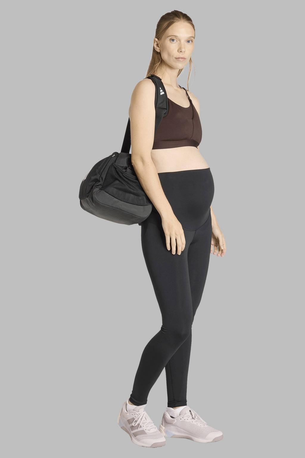 Zwarte dames adidas Performance zwangerschap sportlegging Optimé van polyester met slim fit, regular waist en effen
