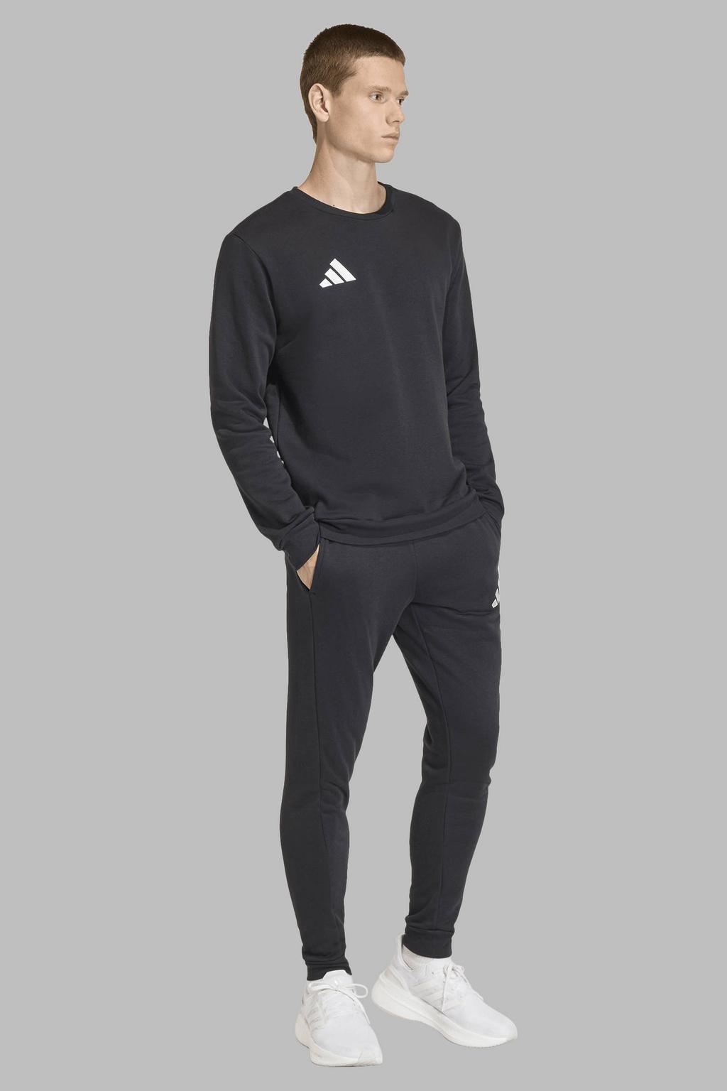 Zwarte heren adidas Performance Senior voetbalsweater Entrada26 met lange mouwen, ronde hals en elastische tailleband