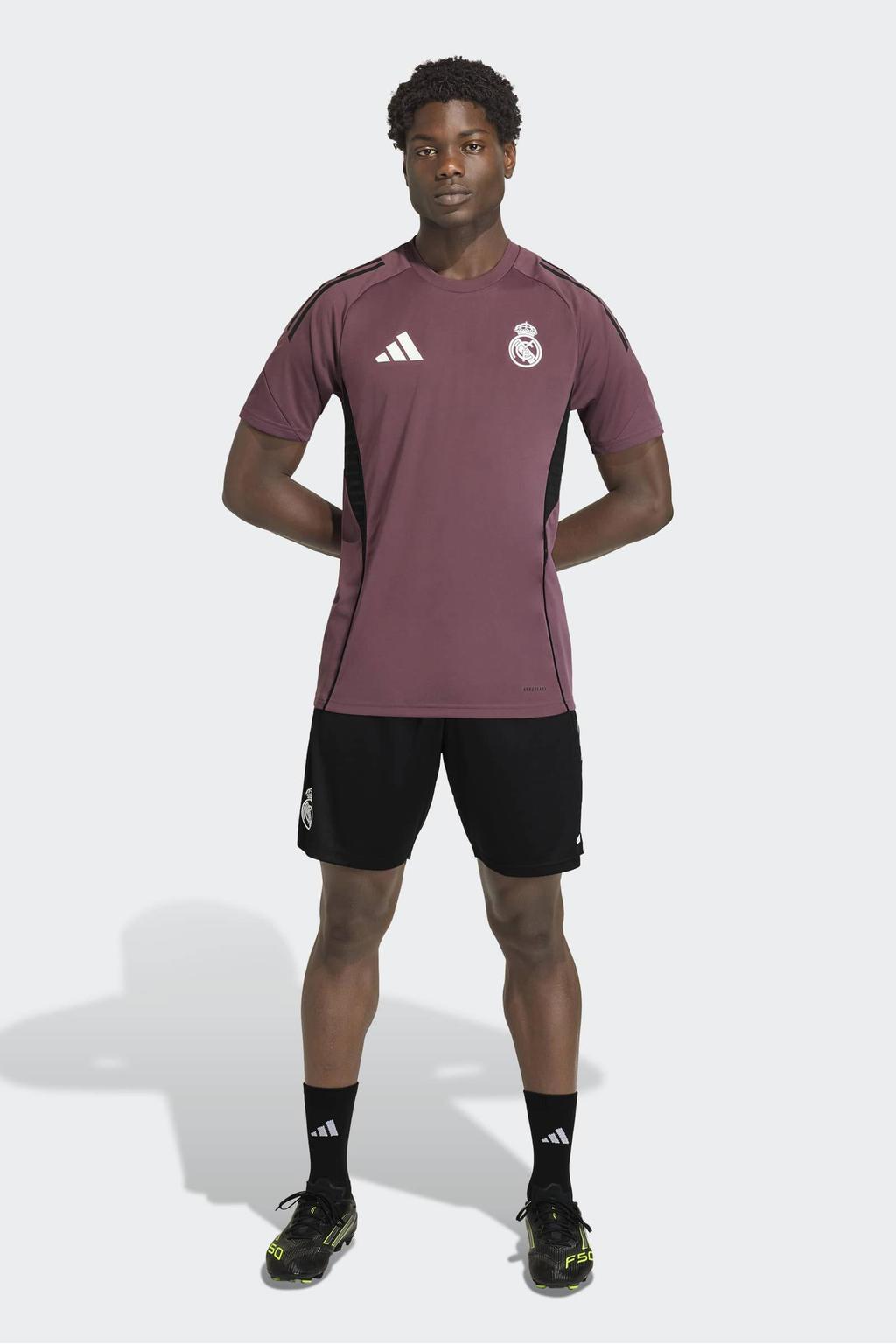 Roodbruine heren adidas Performance Senior Real Madrid voetbalshirt Training van polyester met korte mouwen en ronde hals