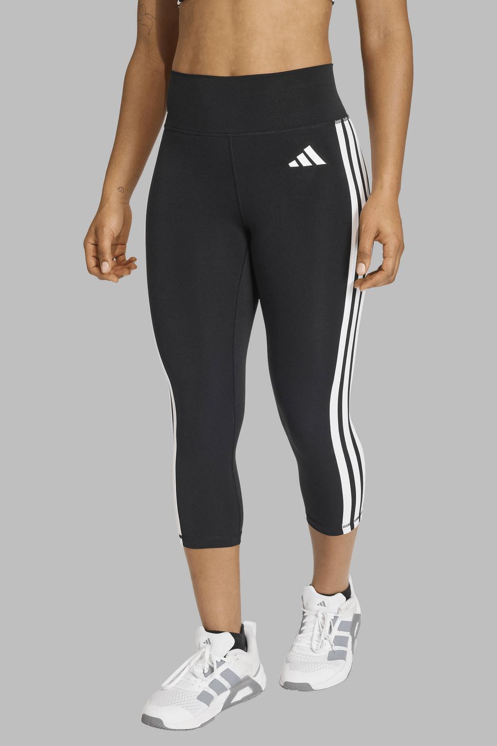 Zwart en witte dames adidas Performance sportlegging Optimé van polyester met slim fit, regular waist en elastische tailleband