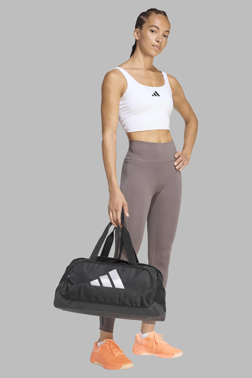 Bruine dames adidas Performance sportlegging Optimé van polyester met slim fit, regular waist en effen