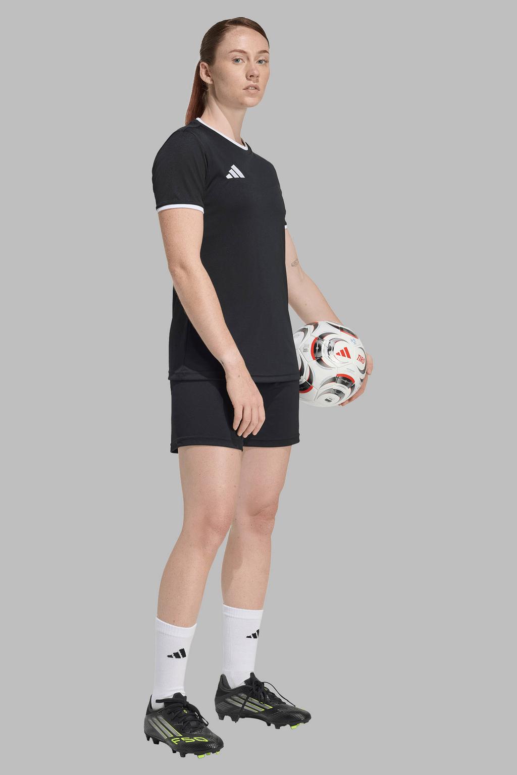 Zwarte dames adidas Performance senior voetbalshirt Entrada26 van polyester met effen, korte mouwen en ronde hals