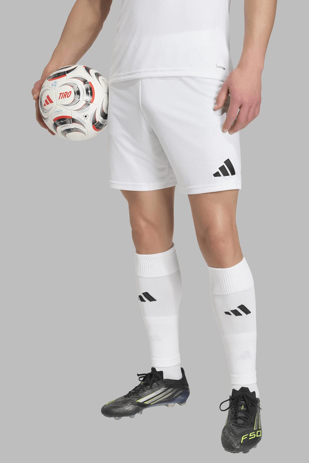 Witte heren adidas Performance Senior voetbalshort Entrada26 van polyester met elastische tailleband met koord en effen