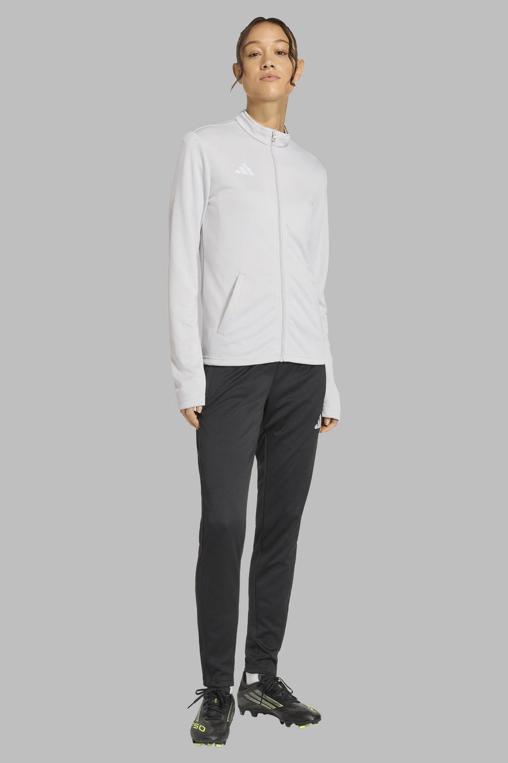 Lichtgrijze dames adidas Performance senior jack Entrada26 van polyester met lange mouwen, opstaande kraag en ritssluiting